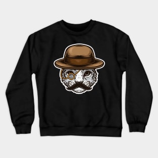 cute cat with mustache and hat Crewneck Sweatshirt